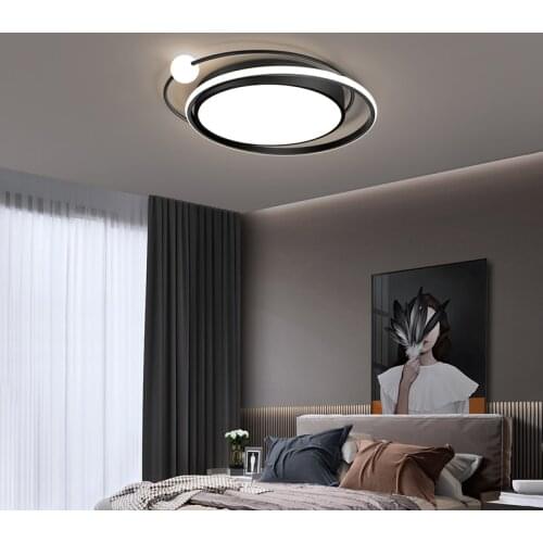 Round Bedroom Ceiling Lights With Remote Dimmable Black Gold Acrylic Lustre for Living Room Foyer Kitchen Modern Hanging Lamp