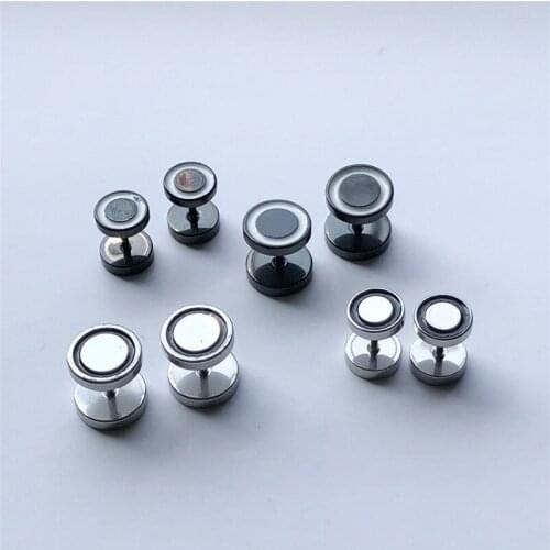 Fashion Simple Personality Round Single Earrings Stainless Steel Black White Barbell Earrings Hip Hop Party Men Women Jewelry