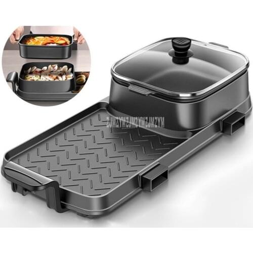 72x25cm 2200W 2in1 Electric Multi Cooker Barbecue Pan Hot Pot Cooker Electric BBQ Griddle Non-Stick Hotpot Roasting Baking Plate