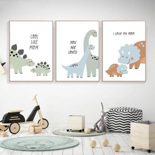 Cartoon Animal Quotes Print Dinosaur Wall Art Canvas Poster Nursery Painting Child Posters Nordic Wall Pictures Baby Room Decor