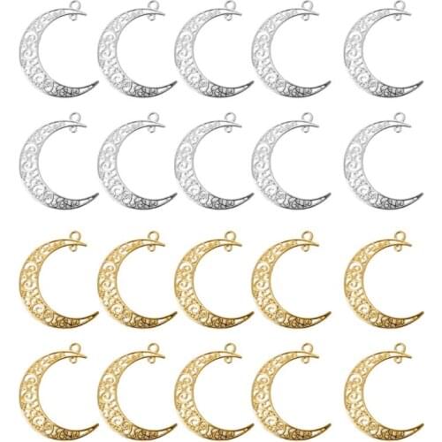 10Pcs Hollow Moon Luna Crescent Symbol Filigree Charm Pendant DIY Jewelry Making