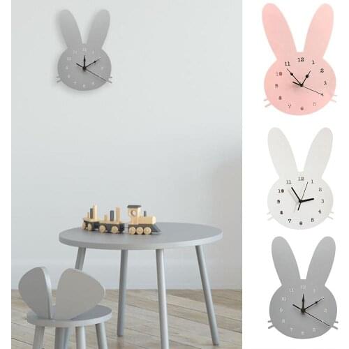 Nordic Wooden Rabbit Swan Crown Cloud Wall Clock Kids Room Decorations Wood Mute Clocks Figurines Photo Props Nursery Decor