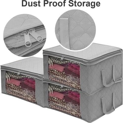 Non-Woven Clothes Storage Bag Quilt Dust-Proof Cabinet Finishing Box Foldable With Zipper Storage Bag Home Closet Organizer