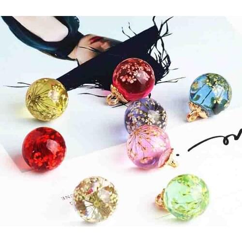 New 30pcs/lot flowers core decoration rounds glass balls shape 3D beads charms diy jewelry earring/bracelet/necklace pendants