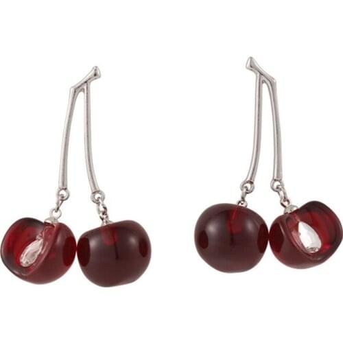 New Cute Simulation Red Cherry Earrings Sweet Resin Hot Sale For Women Girl Student Fruit 1Pair Earring Gift