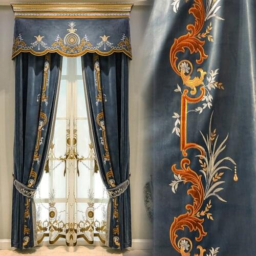 New high-end European villa embroidered curtain flannel embroidered fabric products customized living room high window curtain