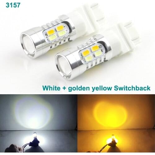 Excellent Ultra bright 3157 Dual Color Switchback LED DRL Parking front Turn Signal light Bulbs