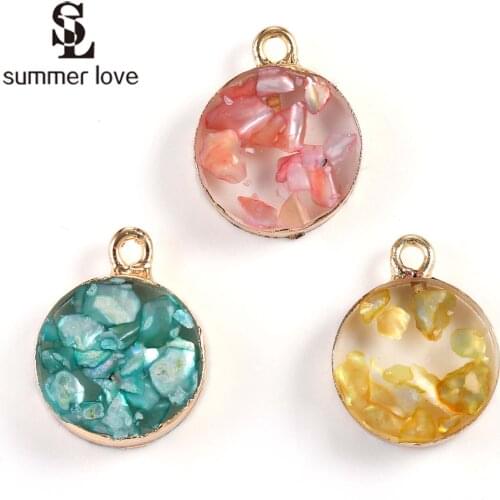 10PCS/Lot Gold Color Round Shape Resin Pendant Clear Charms fit Bracelet Earring Necklace DIY Craft Jewelry Accessories Bulk