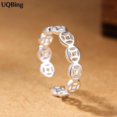 New Arrivals 925 Sterling Silver Rings Smooth Coins Hollow Adjustable Rings