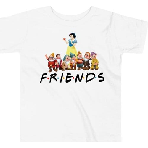 Princess and Dwarfs Friends Shirt Girls Cute Cartoon T-Shirt Kids Clothes Summer Fashion Cotton Casual Top Tee Children Clothing