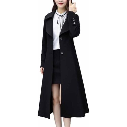 Fashion Spring autumn trench coat women Plus size XL-6XL long Windbreaker female Slim Black Outerwear trench Casual tops G157