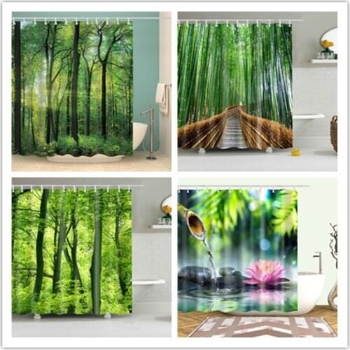 3D Fairy Forest Nordic Style Shower Curtains Set Waterproof With Hooks Green Natural Landscape Home Decoration Bathroom Curtain