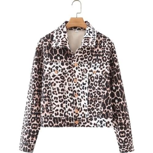ZXQJ Women 2021 Fashion Leopard Print Short Coat Jacket Vintage Long Sleeve With Metal Buttons Female Outerwear Chic Tops
