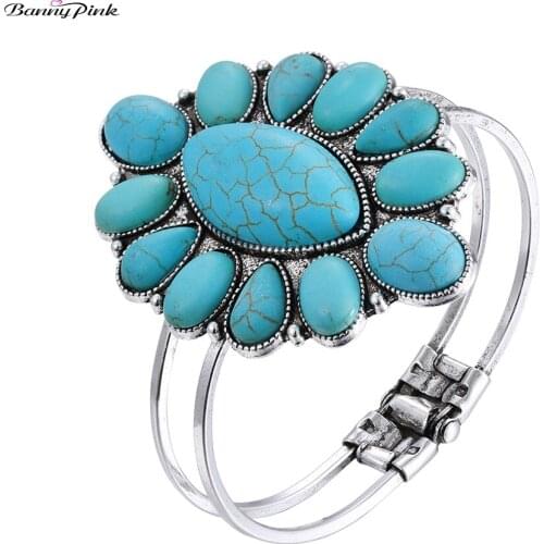 Banny Pink Indian Wedding Geometric Stone Bangle Bracelet For Women Ethnic Metal Spring Bangle Bracelet Retro Handwrist Bangle