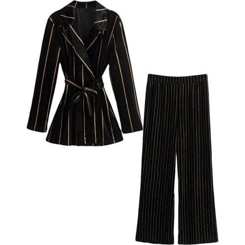 Suit female suit jacket high waist trousers two-piece 2019 spring and autumn new OL fashion striped temperament womens clothes