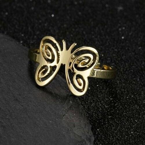 Womens Fashion Creative Women Butterfly Ring Golden Stainless Steel Wedding Ring Jewelry Girls Gift Jewelry Wholesale Halloween