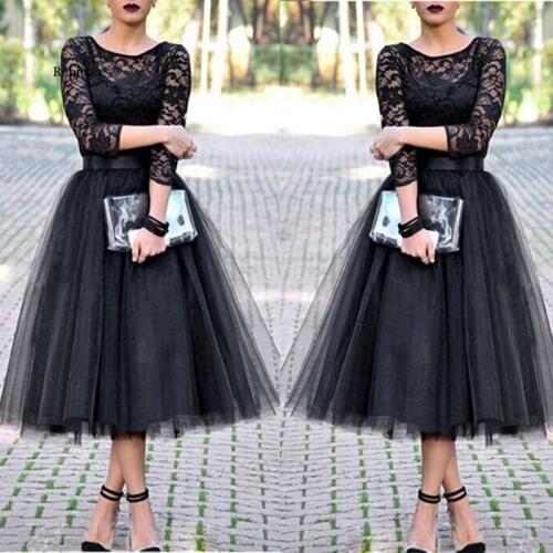 Women Summer Dress Fashion Lace Patchwork Ball Gown Dress Tulle Tutu Wedding Party Dresses Elegant O-Neck High Waist