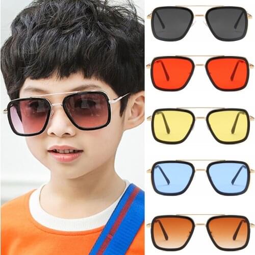 2021 Vintage Kids Sunglasses Children Tony Stark Iron Man Sun Glasses Boys Girls Metal Pilot Cute Outdoor Eyeglasses