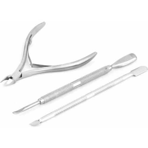 3pcs Stainless Steel Nail Cuticle Spoon Pusher Remover Cutter Nipper Clipper Cut Remover Cutter Trimmer Nail Art Manicure Tool