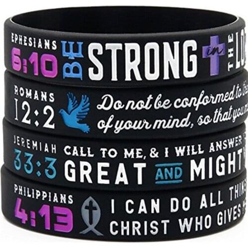 300PCS Power of Faith Bible Verse Christian Religious EPHESIANS ROMANS JEREMIAH PHILIPPIANS silicone rubber bracelet wristband