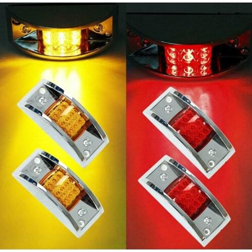 4Pcs Truck Trailer Amber+Red 12 LED Curve Led Marker/Clearance Lights Sealed Chrome