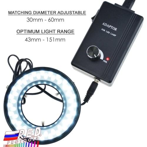 48 LED Microscope Ring Light 43mm-151mm Light range Illuminator Illumination Lamp Camera with Adjustable Brightness