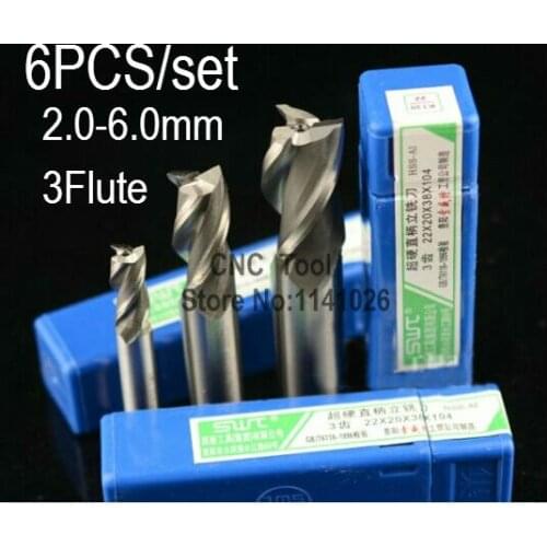 6 pcs/set 2.0~6.0mm 3 Flute Milling Cutter Aluminium End Mill Cutter CNC ,Lathe Tool,Equipment milling cutter rotary cutter
