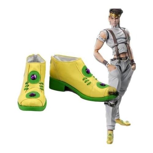 JoJos Bizarre Adventure 4 Rohan Kishi Cosplay Boots Shoes Yellow Men Shoes Costume Customized Accessories Halloween Party Shoes