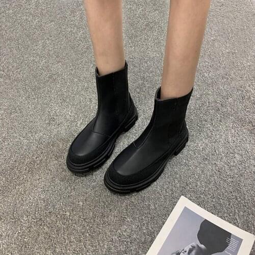 Mazefeng Brand Leather Women Boots Brand Fall Winter Warm Short Ankle Boots Platform Flats Shoes Waterproof Water Shoes Non-Slip
