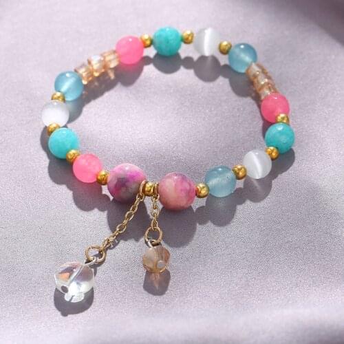 Natural agate opal crystal bracelet female gemstone stone bead bracelet elastic bracelet lady jewelry