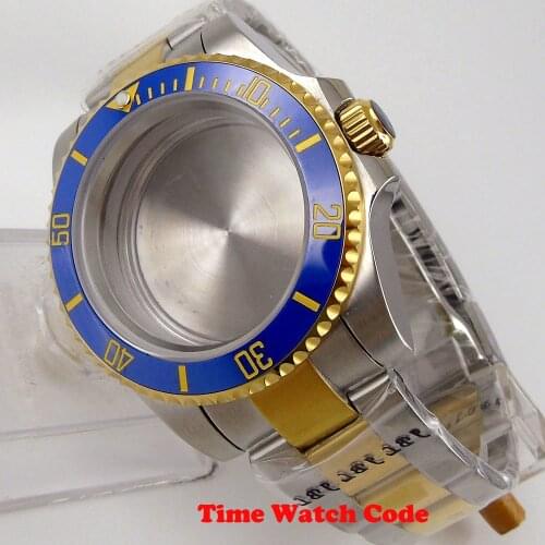 Golden Plated 40mm Watch Case Parts Fit NH35 NH36 Movement Sapphire Glass Stainless Steel Bracelet Ceramic Bezel