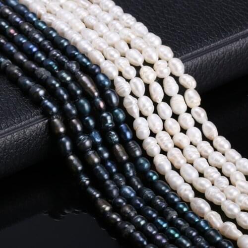 Natural Pearl Beads A Level Rice Shape Cultured Freshwater White Black Pearl Beading Charms for Jewelry Making Necklace 5-6mm