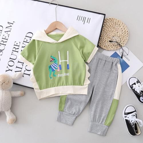 Summer new Children Cotton Clothes Baby Girls Boys short sleeve Hooded short Pants 2Pcs/Set Toddler Casual Tracksuits 0-5 years