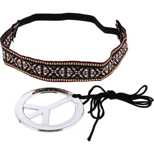 Phenovo Unisex Peace Symbol Pendant Necklace with Headband Set Costume Jewelry Accessories for women and men