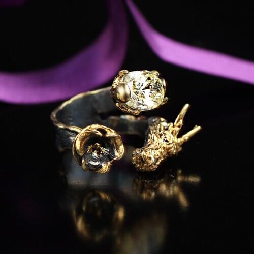 Dragon Yellow Zircon Gemstone Ring, Woman 925 Silver Flower & Dragon Yellow Zircon Special Handmade Ring