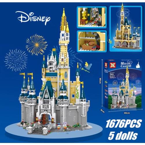 1676PCS Disney Castle Mickey Minnie Donald Duck Mini Fairy Princess Friends Girls Figures Building Blocks Bricks Toys Kid Gift