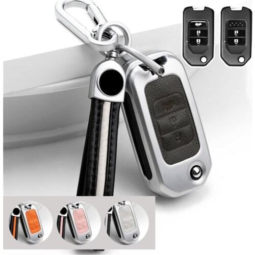 Zinc Alloy Metal Leather Flip Remote Car Key Case Cover Fob Skin Shell Bag Holder For Honda Accord Civic CR-V Acessories styling