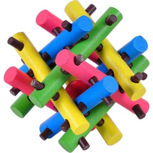 Multi-color 12 Parts Stickers Wooden Brain Teaser Puzzle Game for Adults Children