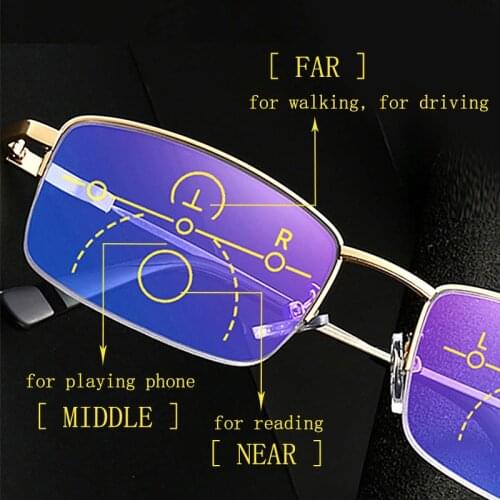 Titanium Frame Metal Progressive Multifocal Reading Glasses for Men Women Anti Blue Light Presbyopic Magnifying High Quality
