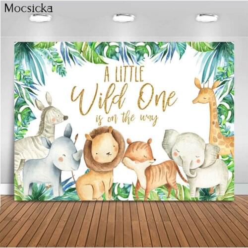 Mocsicka Baby Shower Background Tropical Jungle Wild Animal Decoration Style Child Portrait Photo Background Photography Banner