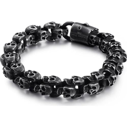 115g weight Cool Mens Stainless Steel gothic Skull skeleton Link Chain bracelet bangle vintage