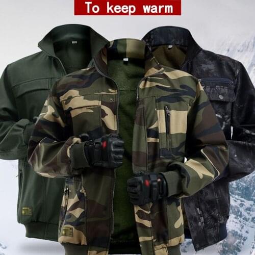 2021 Mens Winter Plus Velvet Thick Camouflage Suit Warm And Cold-proof Overalls Welded Cotton Work Protective Clothing