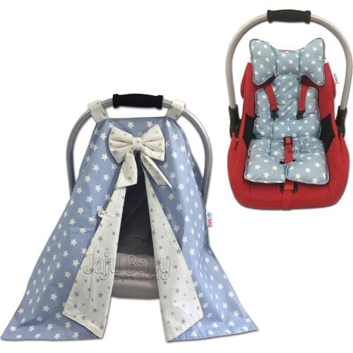 Jaju Baby Handmade, Blue Star Stroller Cover, Bed Sheet and Stroller Cushion Set of 3