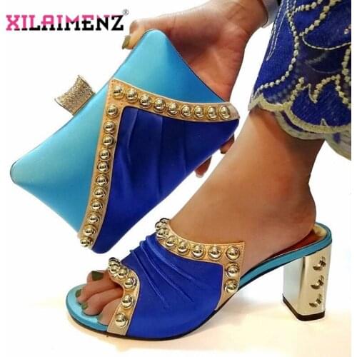 Sky Blue 2019 African shoes and bag set Italian shoes with matching bag best selling ladies matching shoes and bag Italy shoes