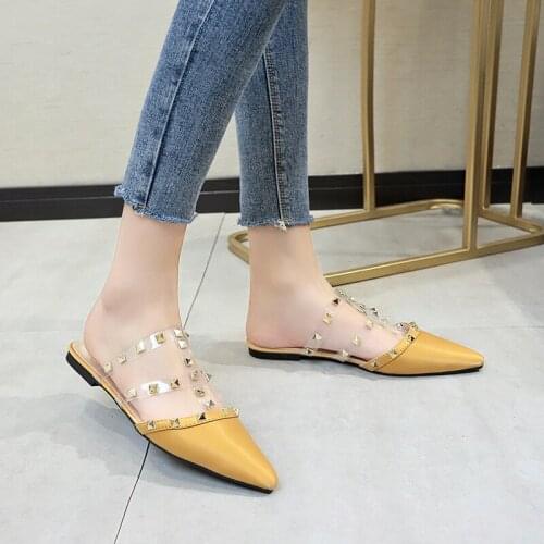 2020 spring new ladies slippers outside Fashion pointed solid color rivets Soft comfortable skin-friendly elegant shoesU24-96
