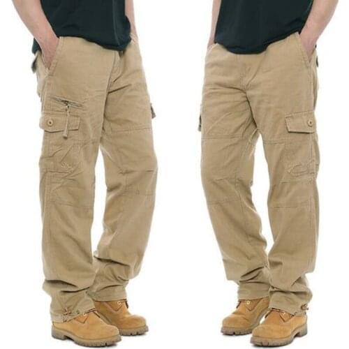 New Mens Loose Cargo Pants Man Casual Pants More Pockets Trousers Outdoors Overalls