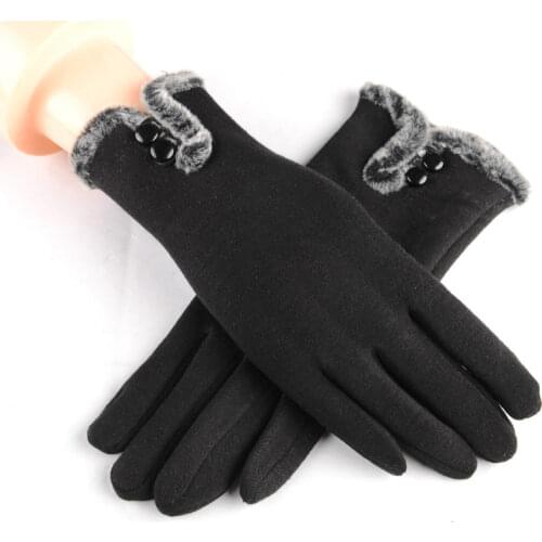 New Female Autumn Winter Non-Inverted Velvet Cashmere Full Finger Warm Lace Gloves Women Cotton Touch Screen Gloves