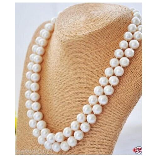 New 34 "10-11mm akoya white round freshwater cultured pearl necklace AAA