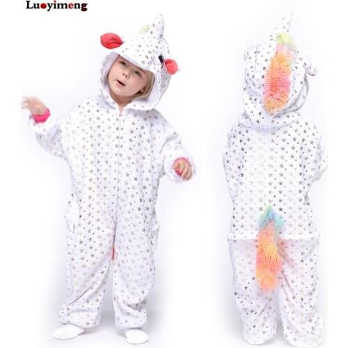 Girls Boys Star Unicorn Kigurumi Pajama Cartoon Anime Animal Onesie Kids Jumpsuit Sleepwear Flannel Winter Warm Children Pajamas