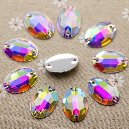 50pcs 16*23mm Crystal AB Sewing on rhinestone FlatBack Rhinestone OVal Sew On Stone Resin Crystal For Jewelry Making And Strass